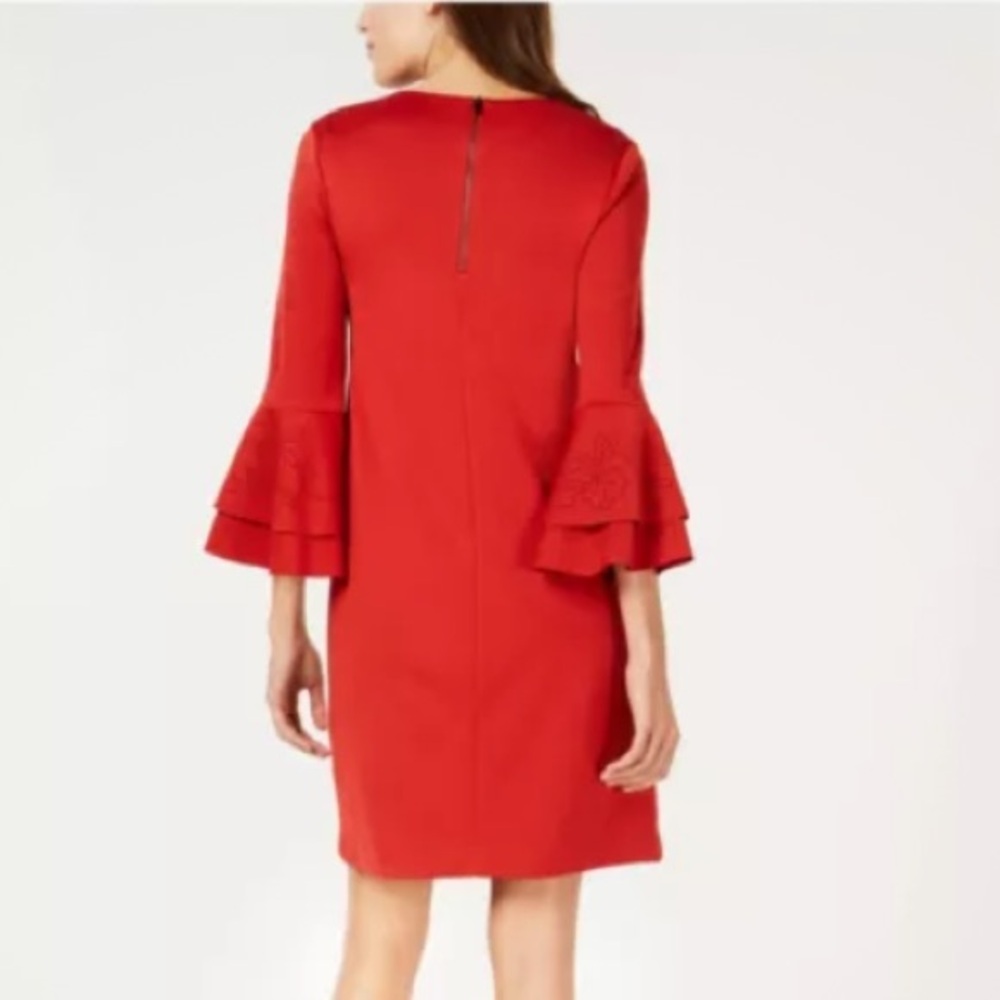 ALFANI Red Laser Cut Bell Sleeve Dress 14P NWT - Picture 4 of 13